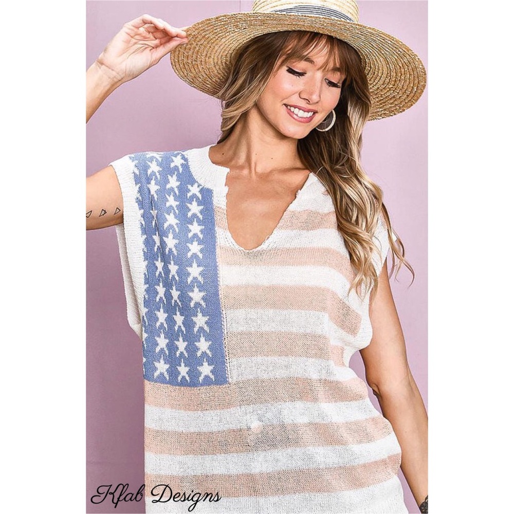 LAST V Neck American Flag Lightweight Sweater! - Picture 5 of 7